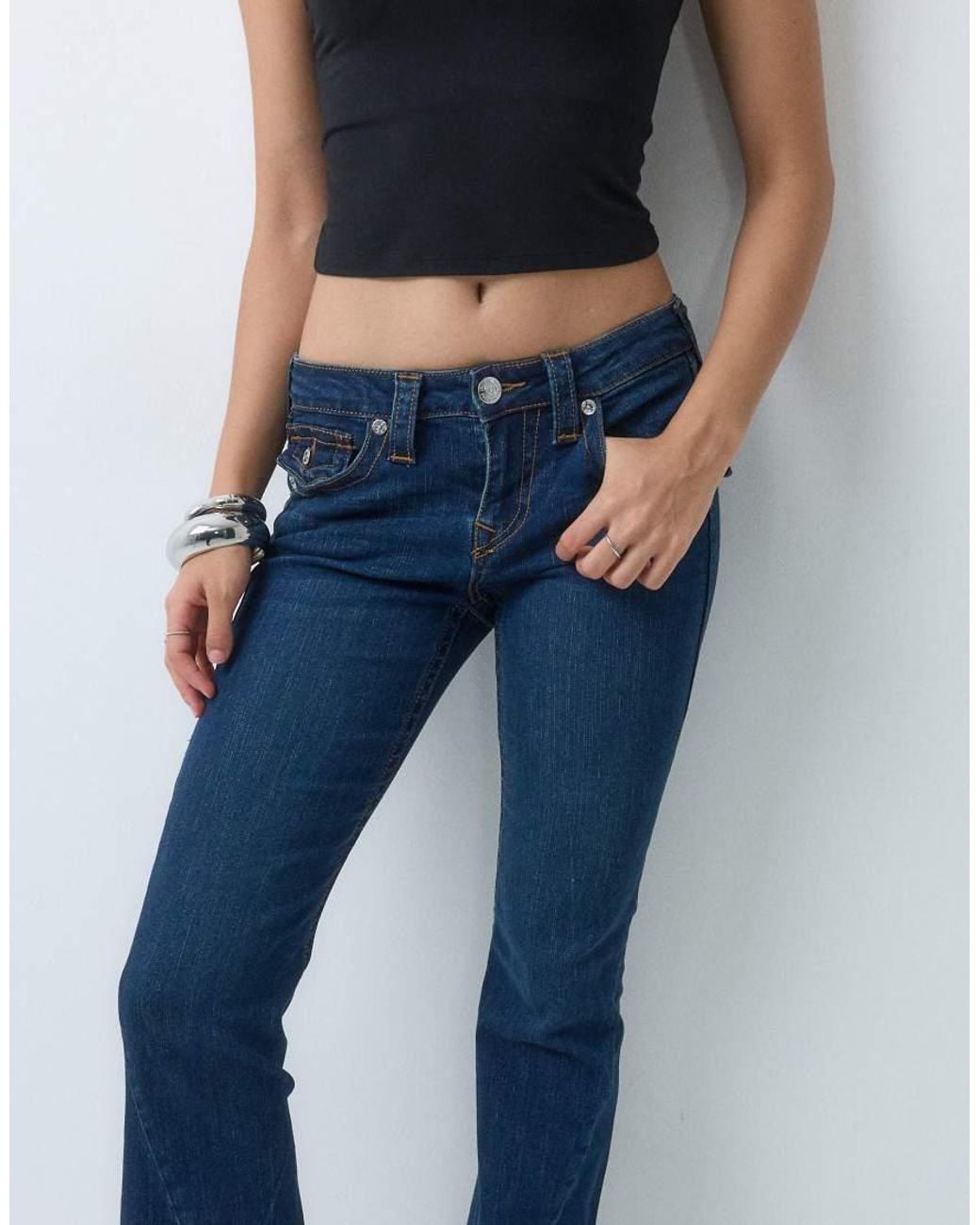 True Religion Blue Mid Rise Joey Flap Flare Jeans