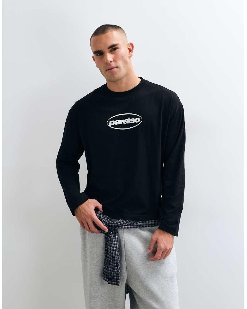 ASOS Black Boxy Oversized Long Sleeve T-shirt With Chest Graphic for men