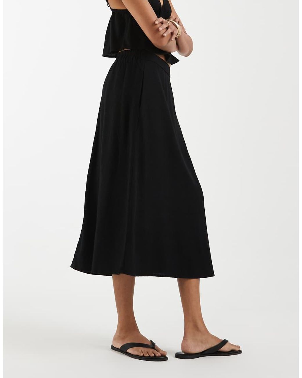 Vero Moda Black Linen Touch Midi Skirt Co-ord