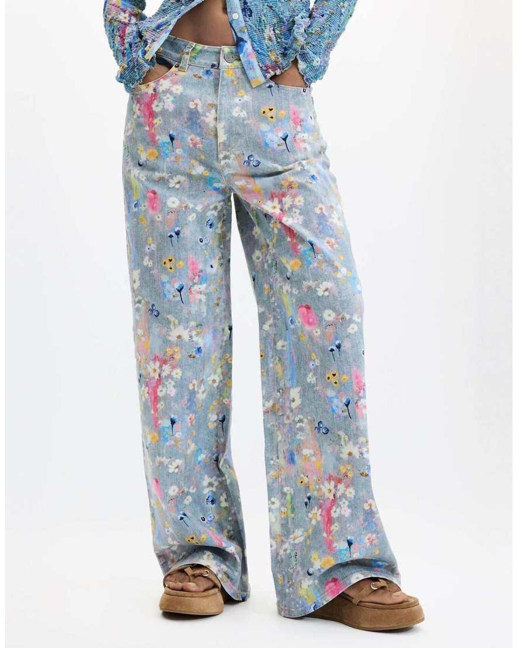Desigual Blue Printed Denim Trousers