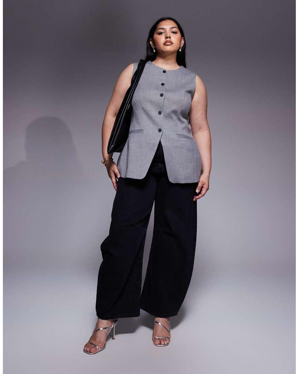 ASOS Gray Curve Tailored High Neck Moulded Hip Waistcoat