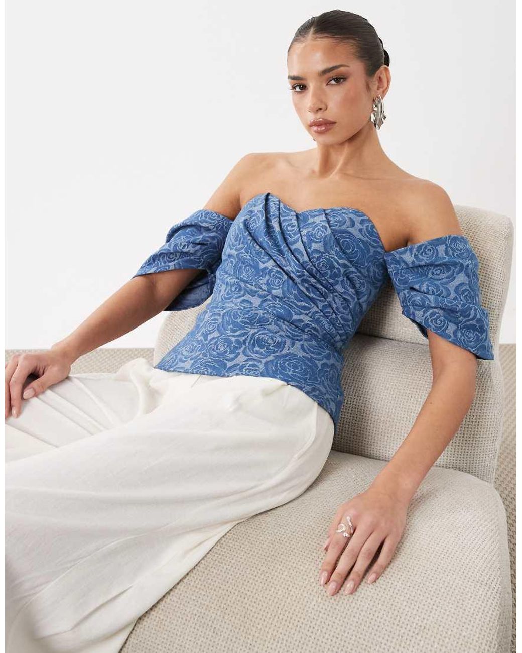 ASOS Blue Corset Denim Wrap Top