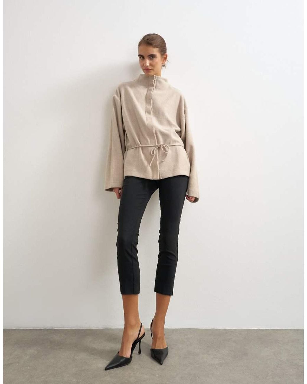 TOPSHOP Natural Supersoft Button Down Tie Detail Jacket