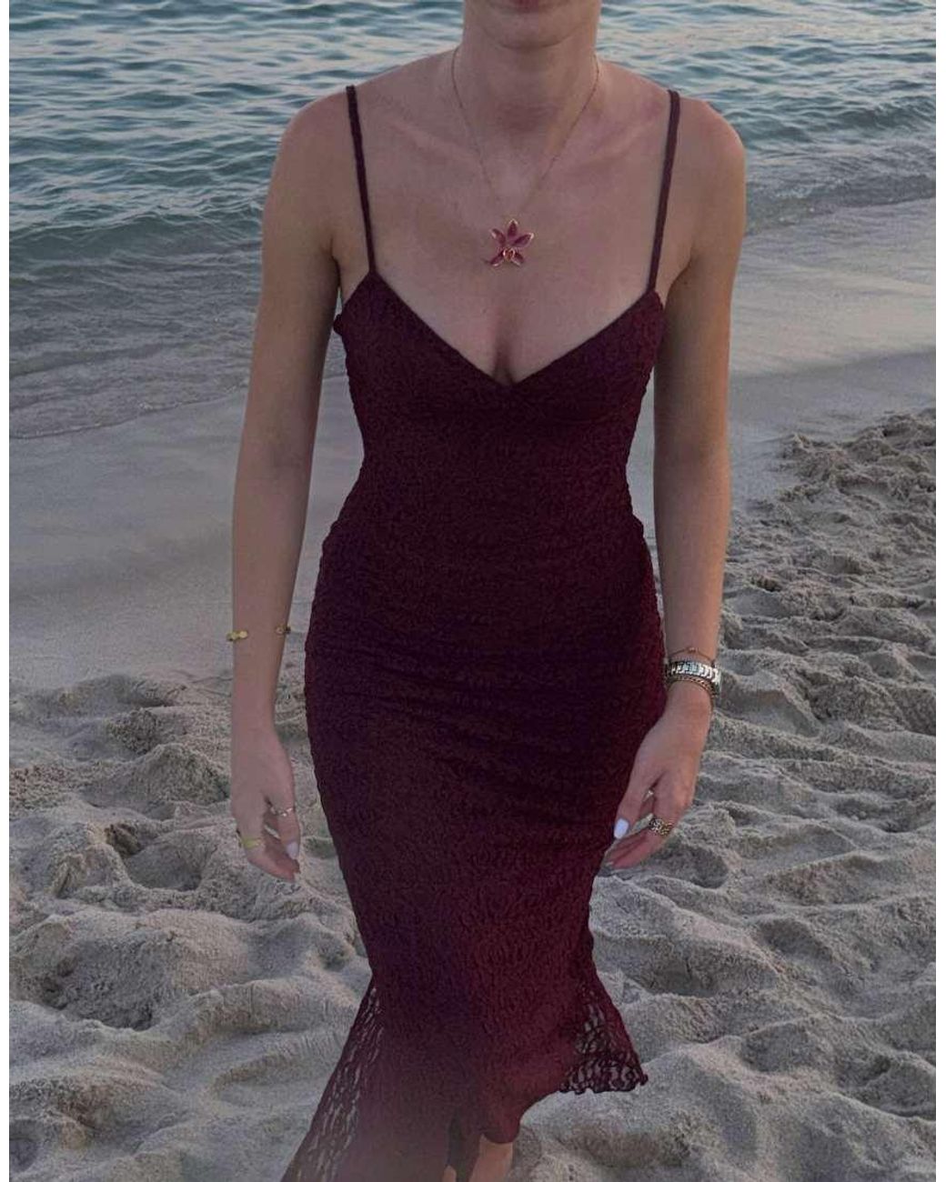 Bershka Purple Lace Strap Midi Dress