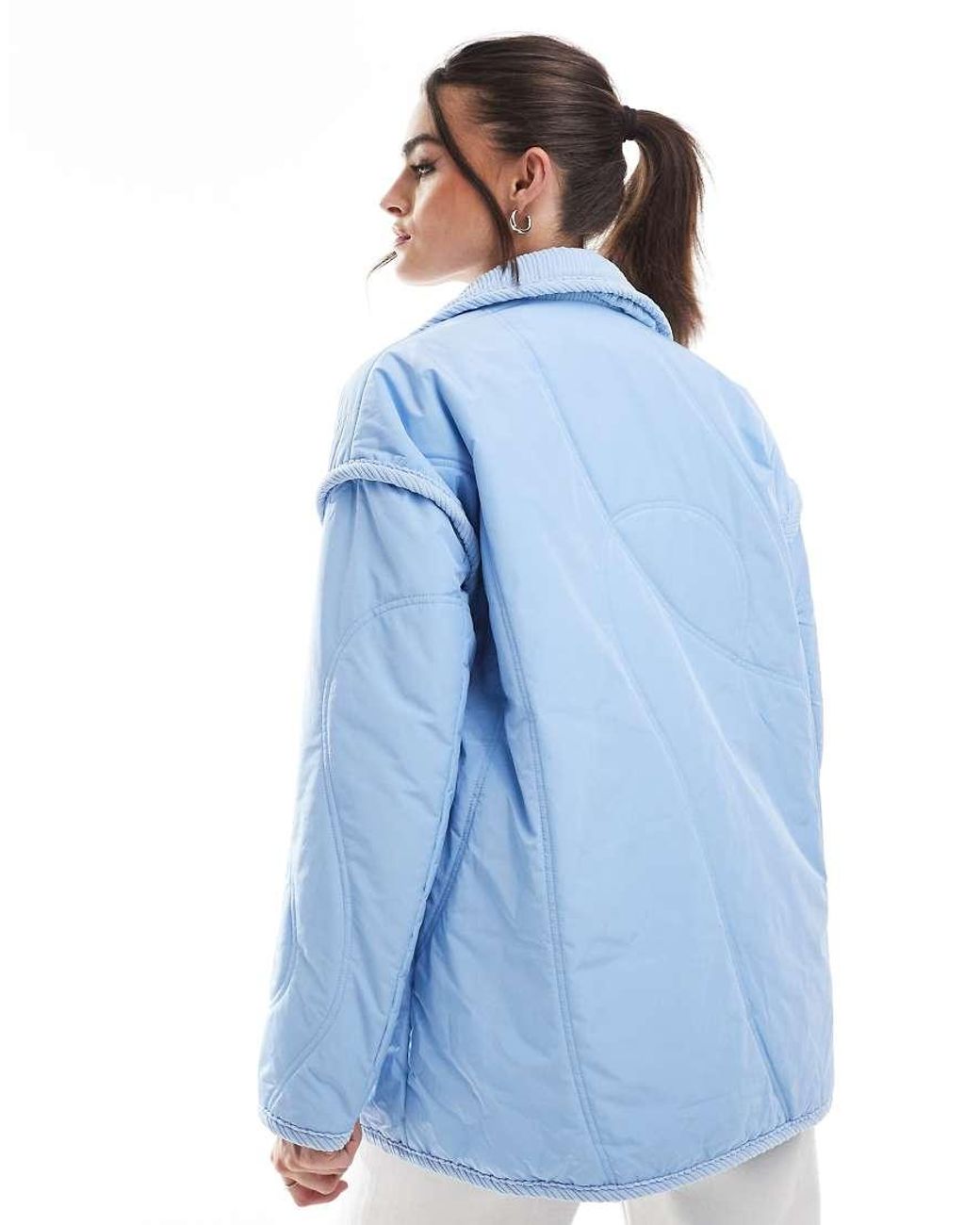 Threadbare Blue Quilted Jacket With Cord Detail