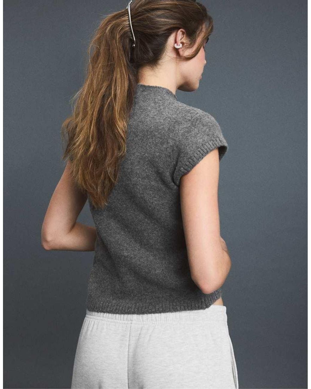 Stradivarius Blue Short-Sleeve Stand-Collar Knit Jumper