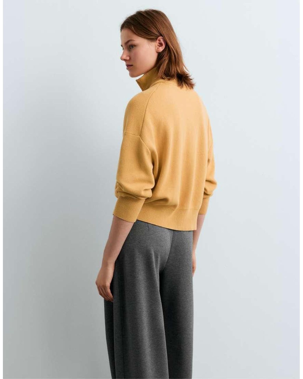 Oysho Gray Cotton-Blend Half-Zip Knit Jumper