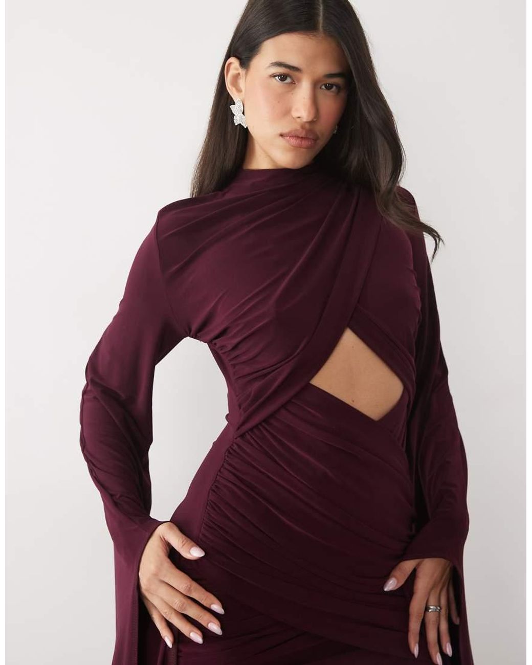 ASOS Purple exaggerated Sleeve Cross Neck Maxi Dress