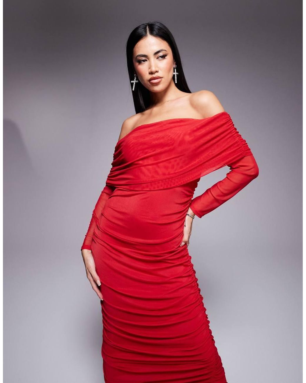 Never Fully Dressed Red Ruched Midaxi Dress
