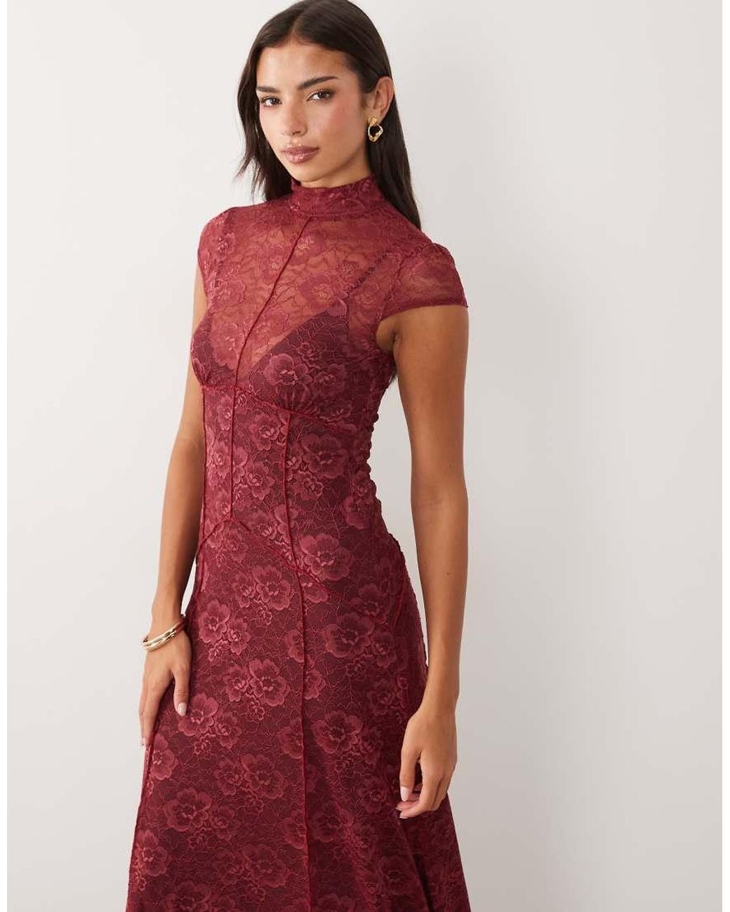ASOS Red Lace Maxi Dress With Contrast Lining