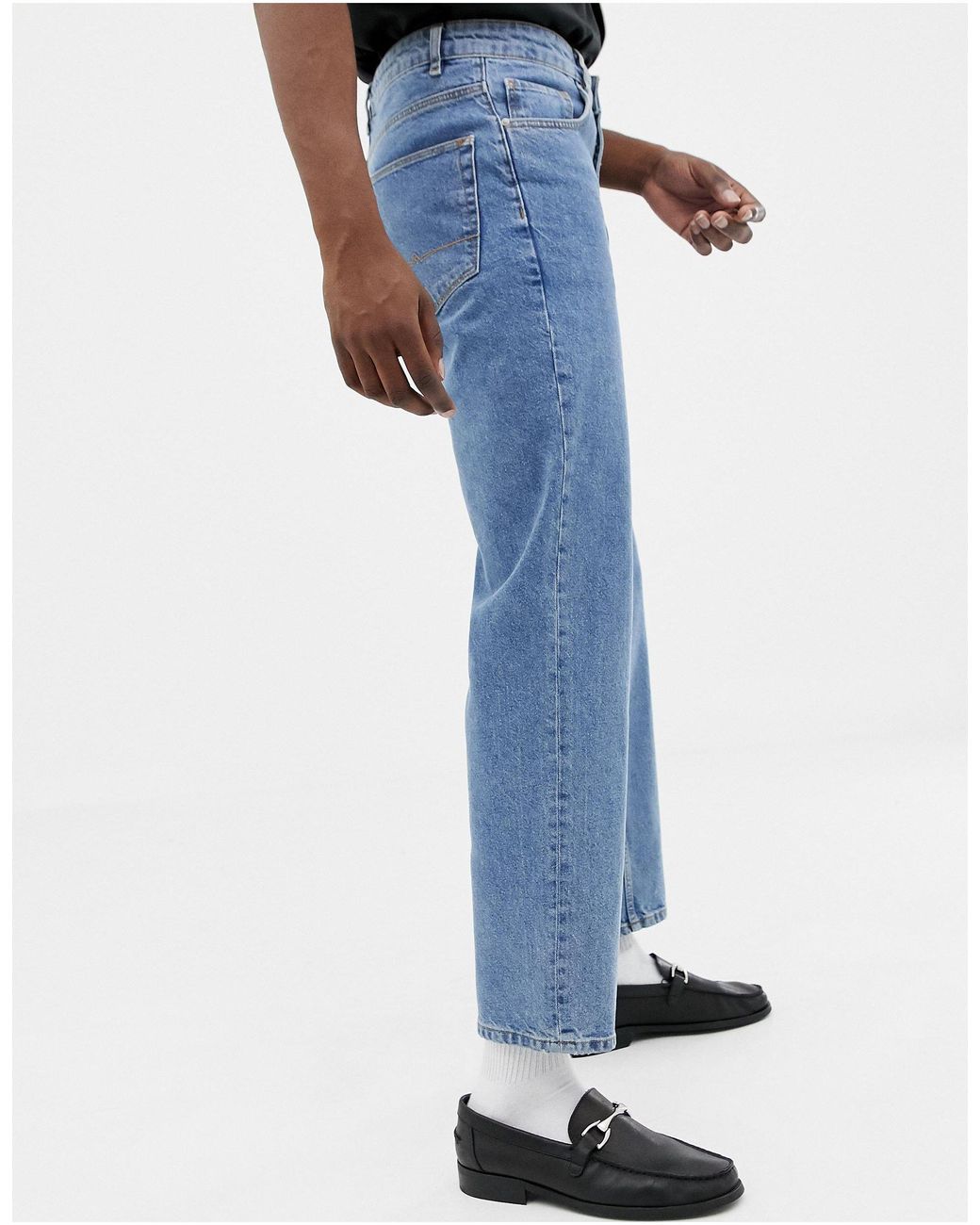 ASOS DESIGN high rise stretch 'slim' straight leg jeans in midwash