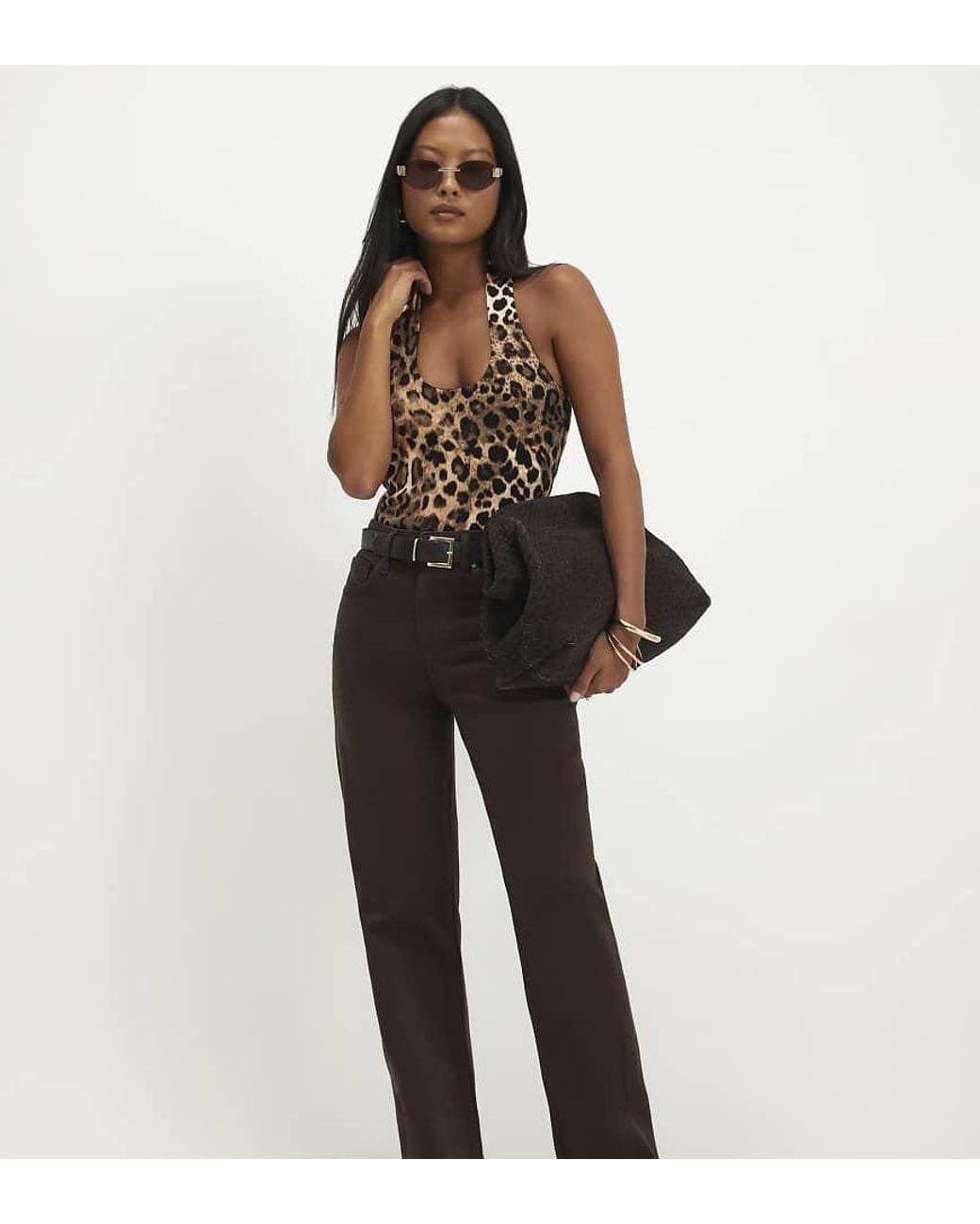 River Island Brown Stretch Straight Leg Jeans