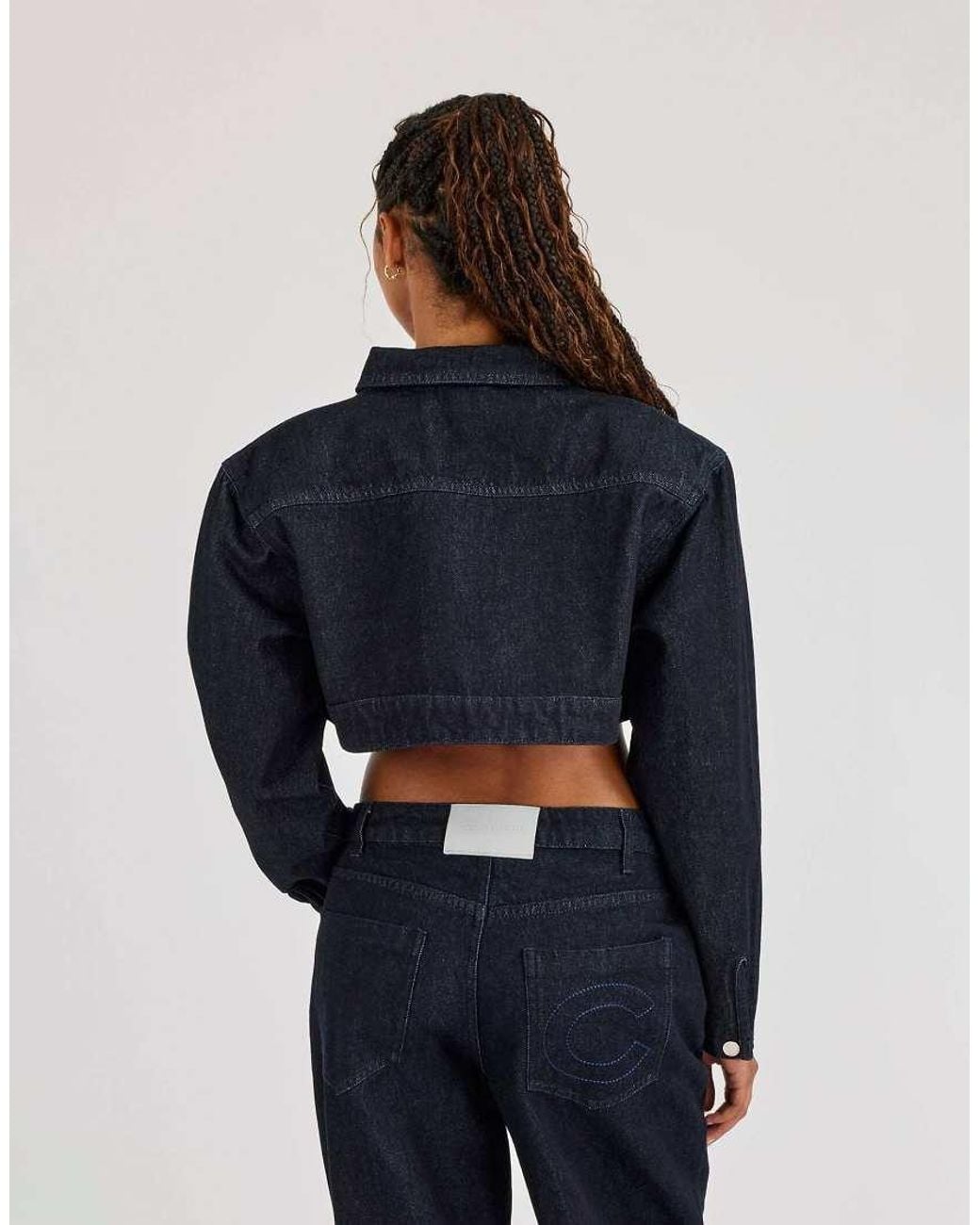 CERNUCCI Blue Super Crop Shoulder Pad Denim Jacket