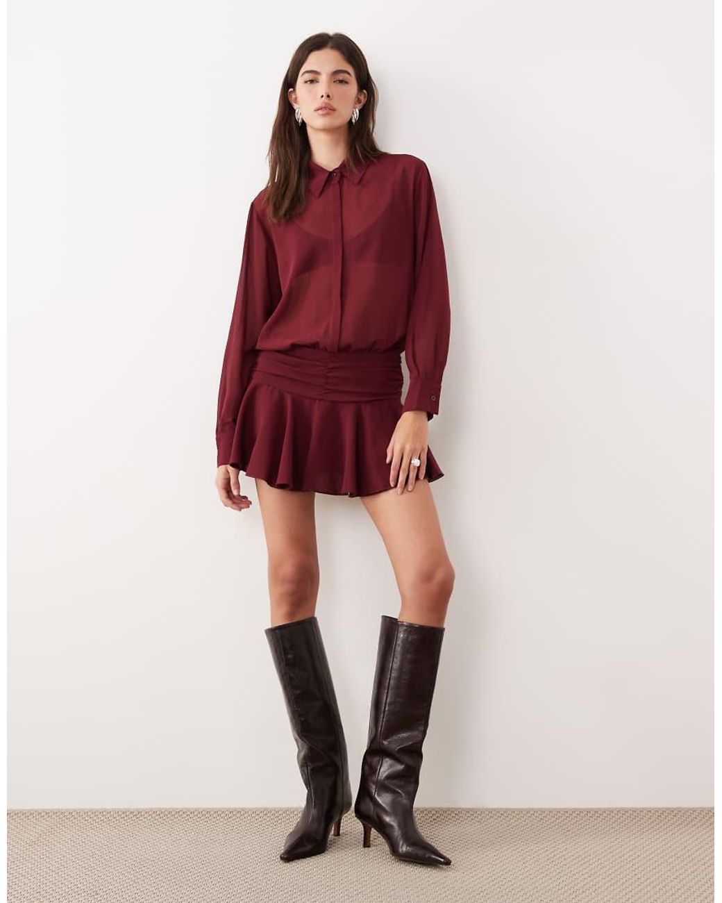Motel Red Azphira Long Sleeve Mesh Playsuit
