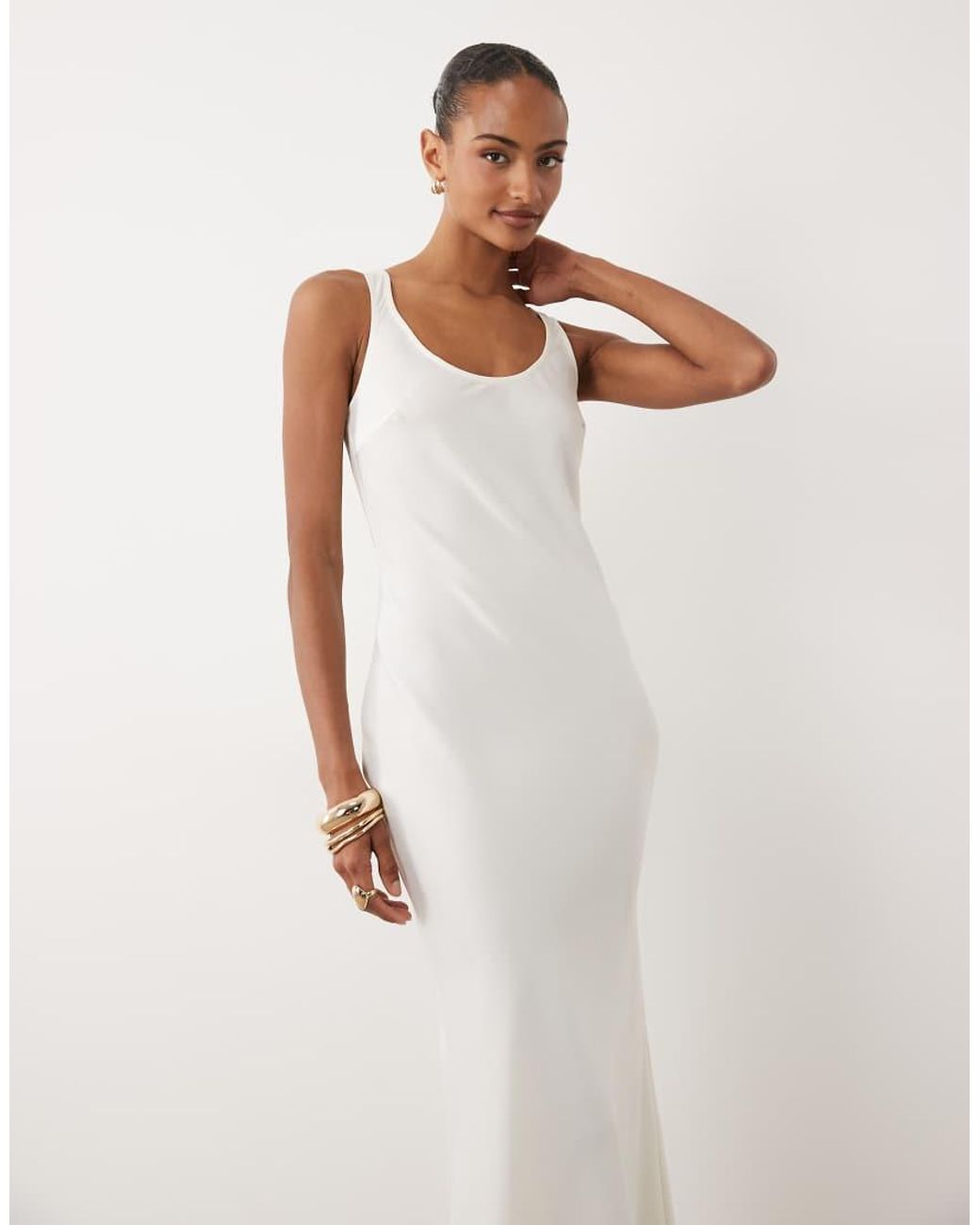 Y.A.S Natural Scoop Neck Satin Maxi Dress