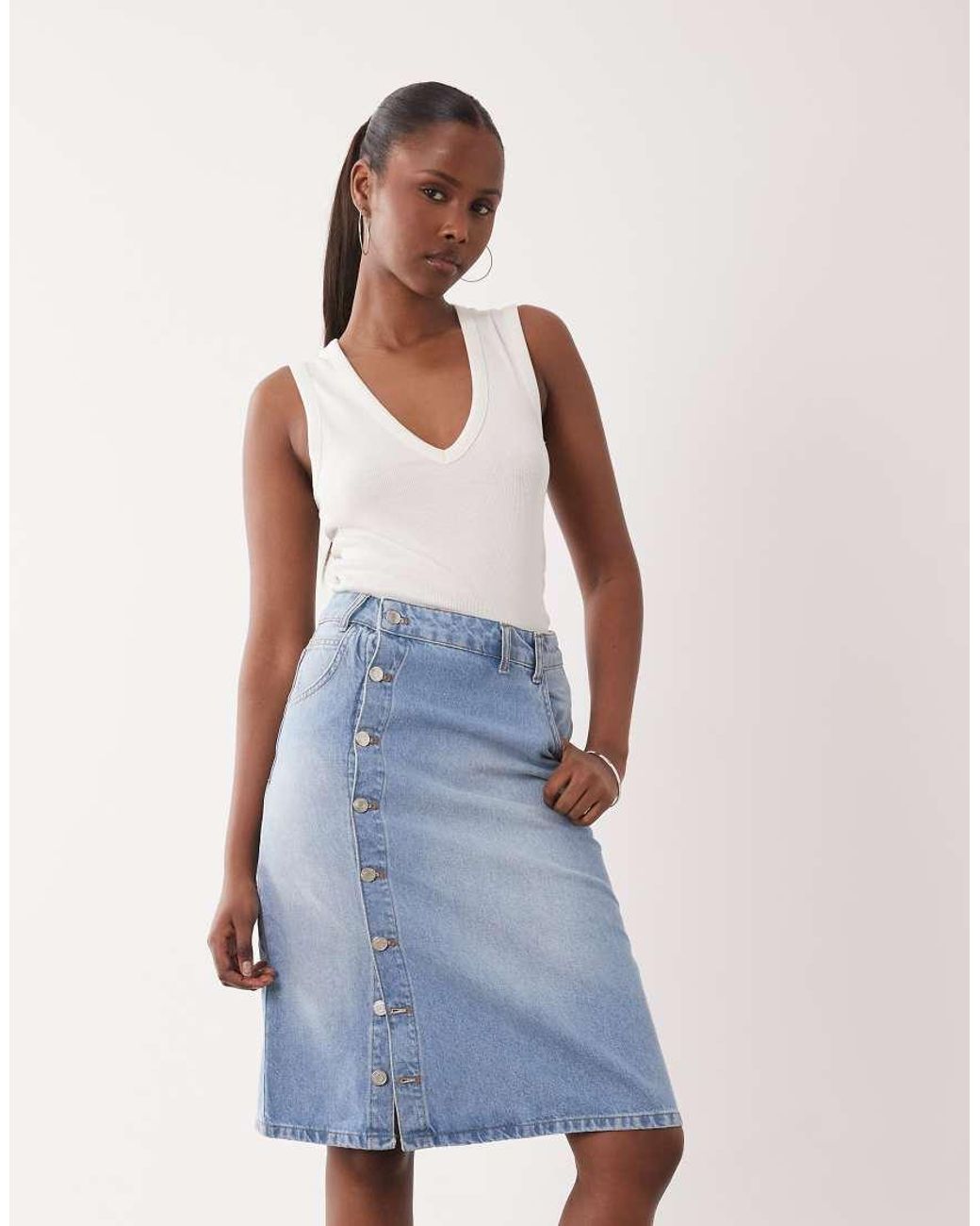 ASOS Blue Low Waist Denim Pencil Skirt