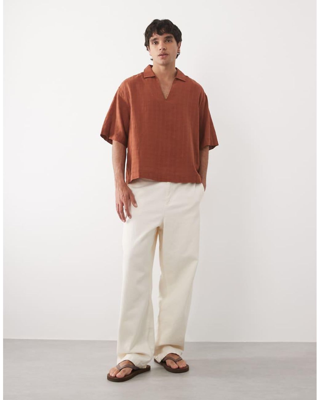 ASOS Red Boxy Oversized Overhead Shirt With Linen for men