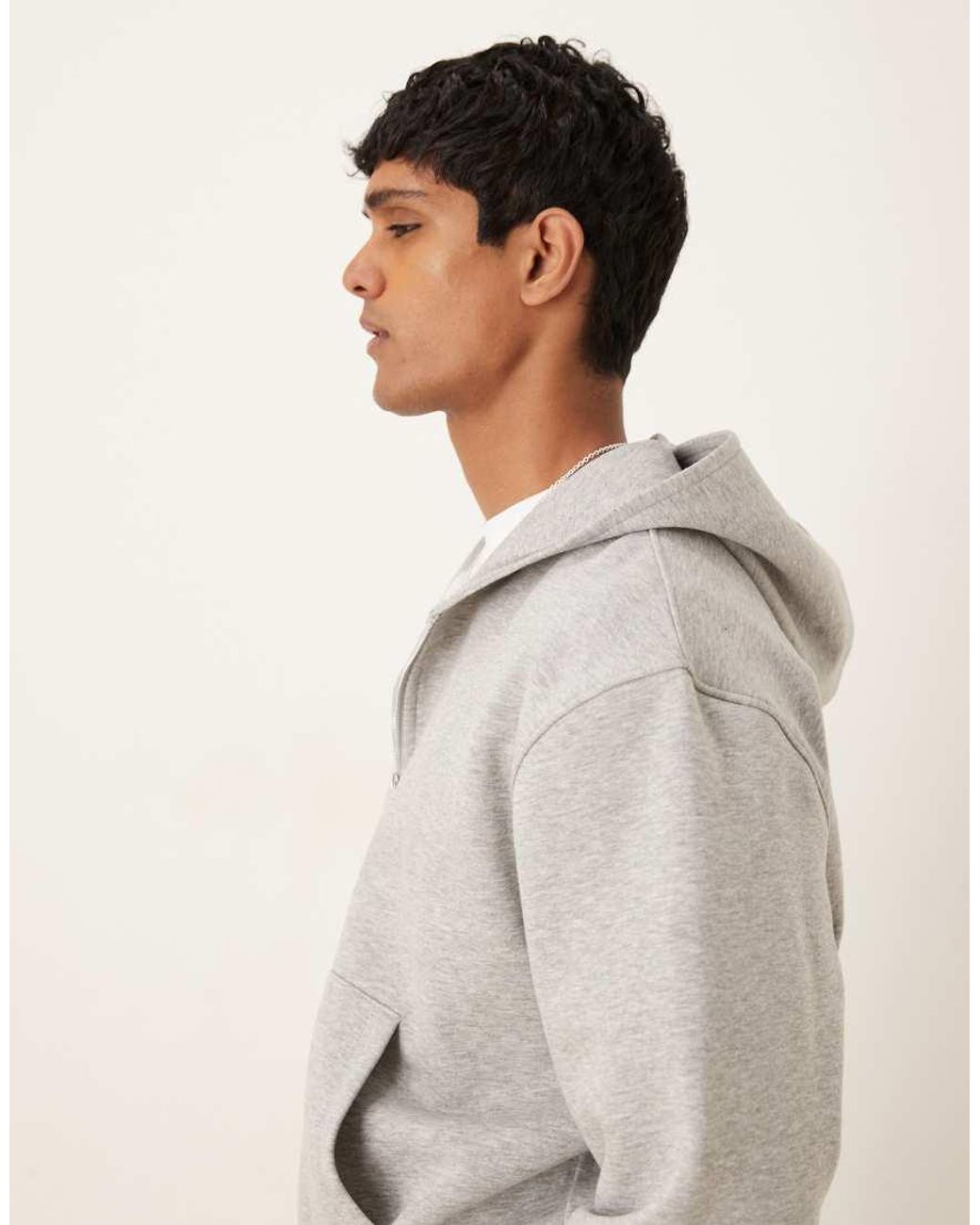 ASOS Natural Essentials Boxy Relaxed Zip Through Hoodie for men