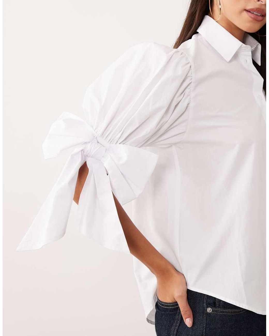 Miss Selfridge White Bow Sleeve Shirt
