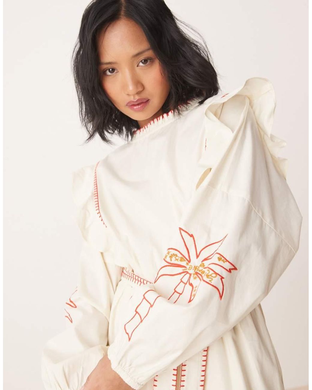 Never Fully Dressed Natural Petite Embroidered Mini Dress