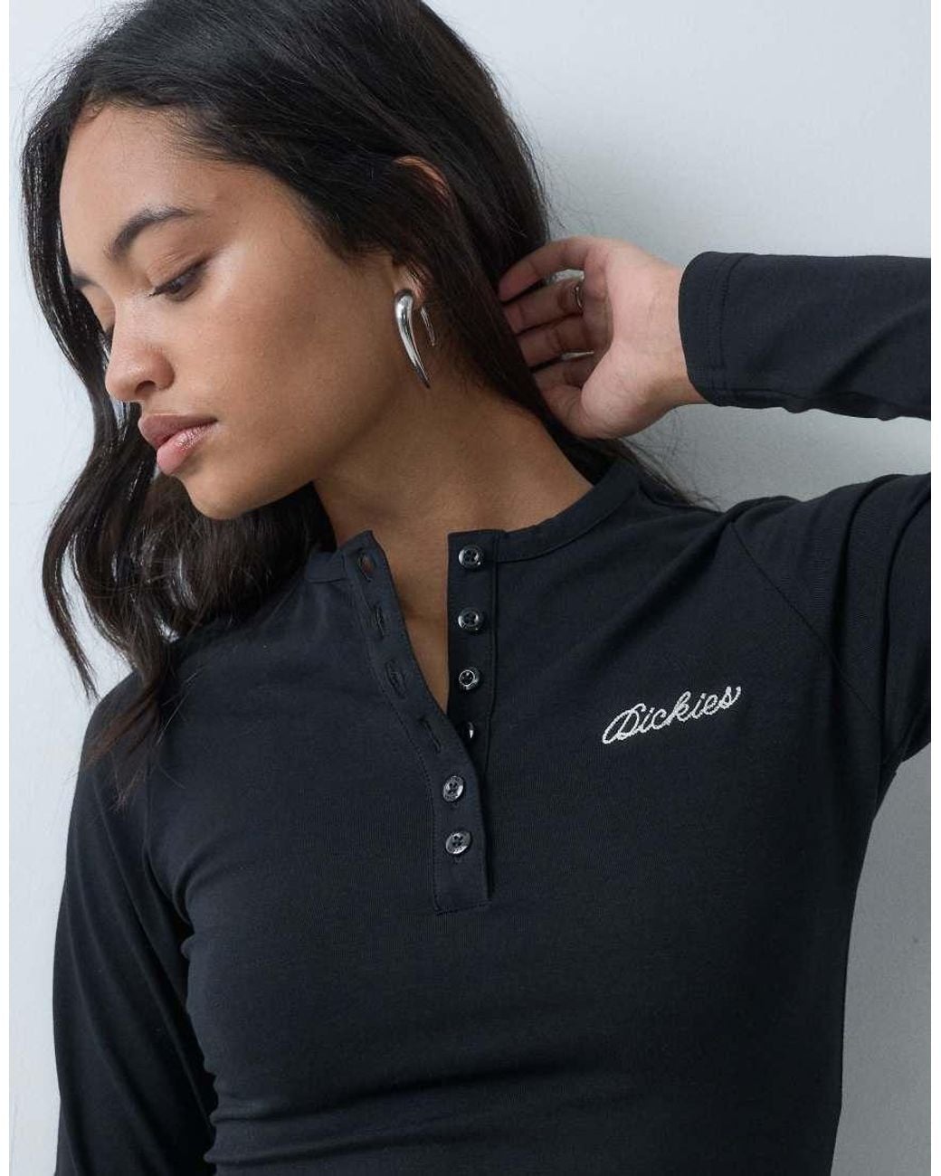 Dickies Blue Henley Long Sleeve T-Shirt