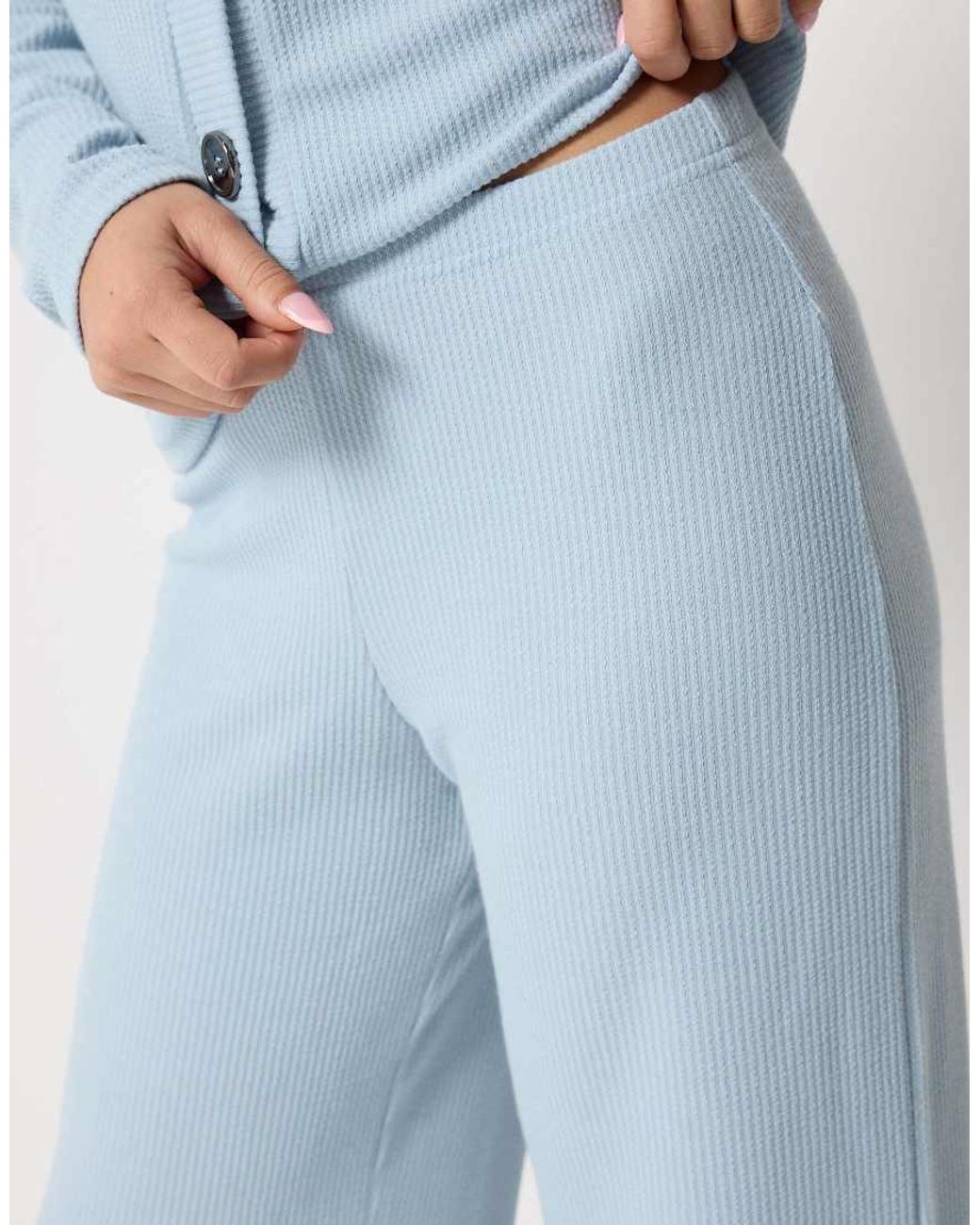 PixieGirl Blue Petite Textured Wide Leg Trousers