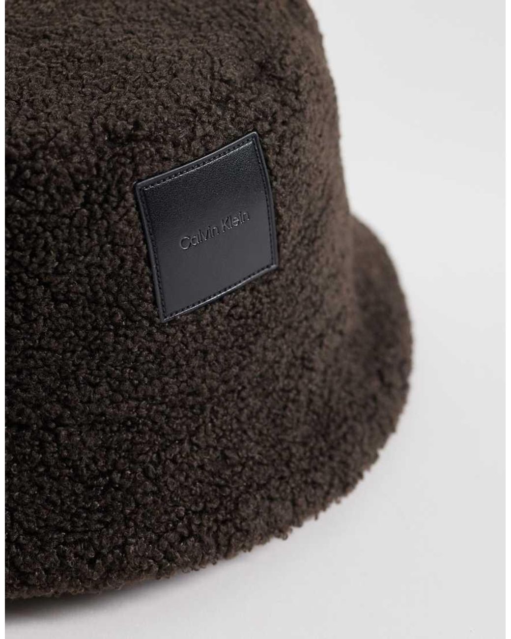 Calvin Klein Black Sherpa Bucket Hat With Patch Logo