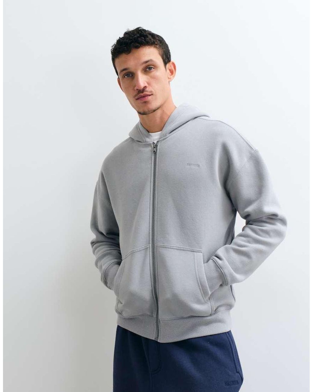 Hollister Gray Zip Through Boxy Hoodie for men