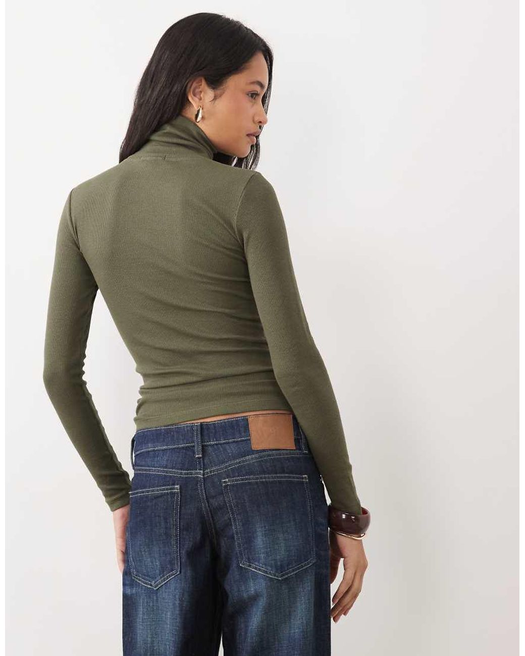 Brave Soul Blue Long Sleeve Ribbed Roll Neck Top
