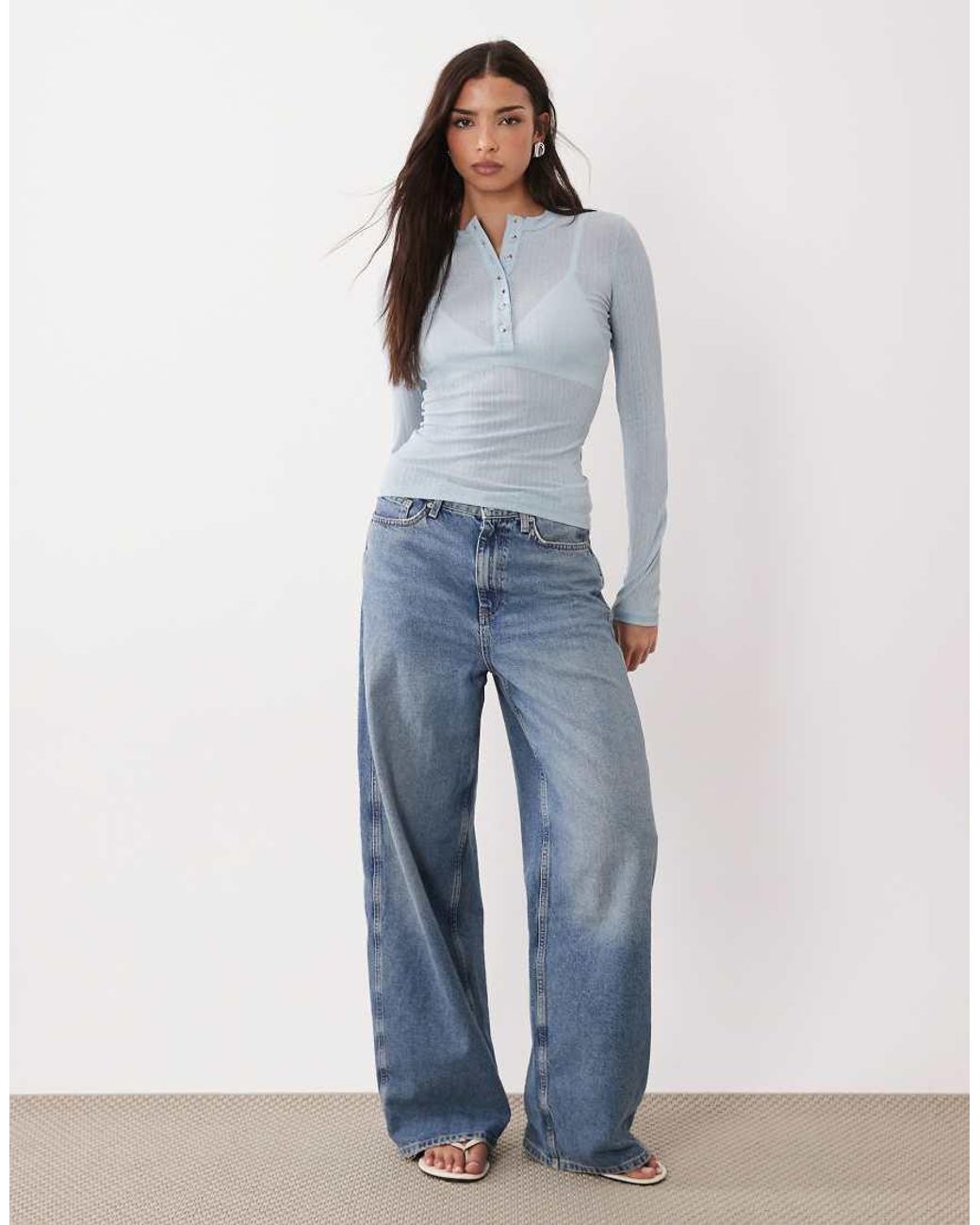 ASOS Blue Long Sleeve With Button Top