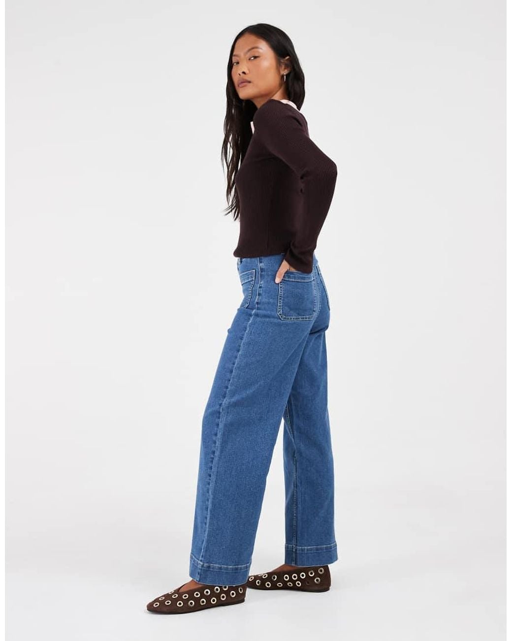 Vero Moda Blue Kayla High Rise Wide Leg Jeans With Pocket Detail
