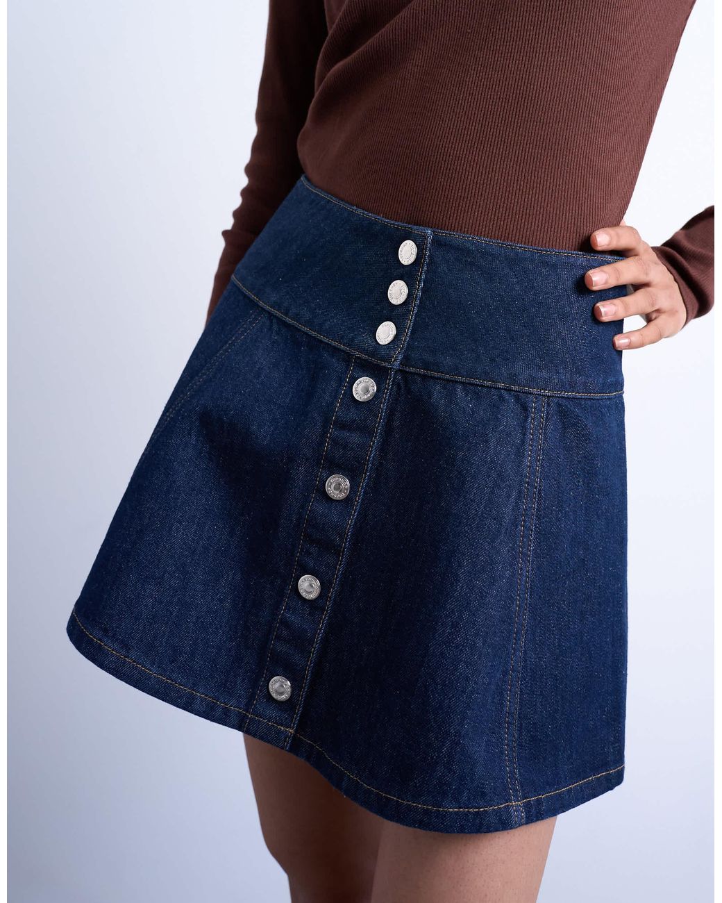 TOPSHOP Blue Denim Button Through Mini Skirt