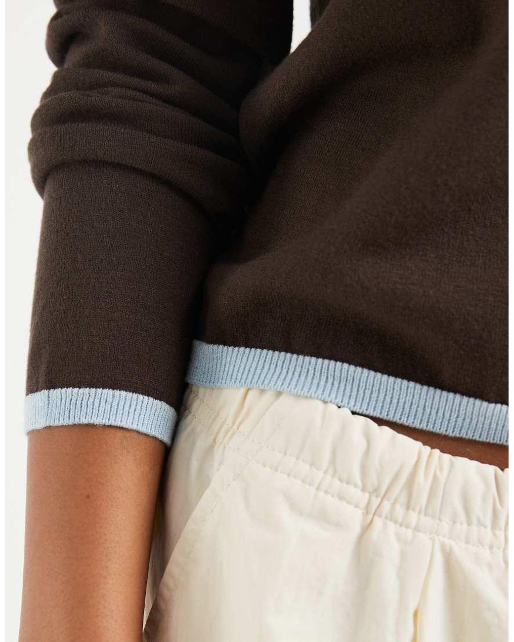ONLY Brown Contrast Trim Light Knit Top