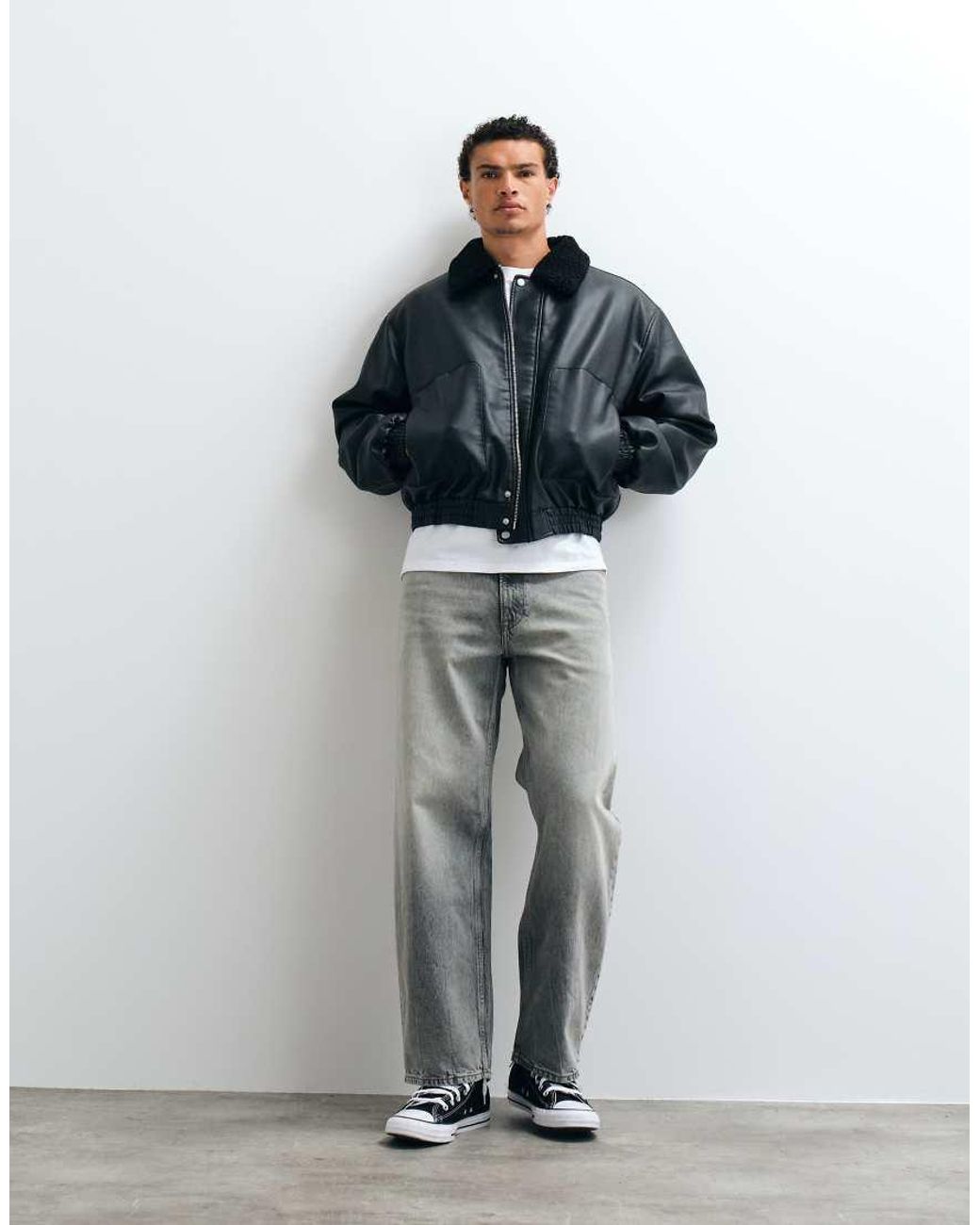 ASOS Blue Faux Leather Flight Jacket for men
