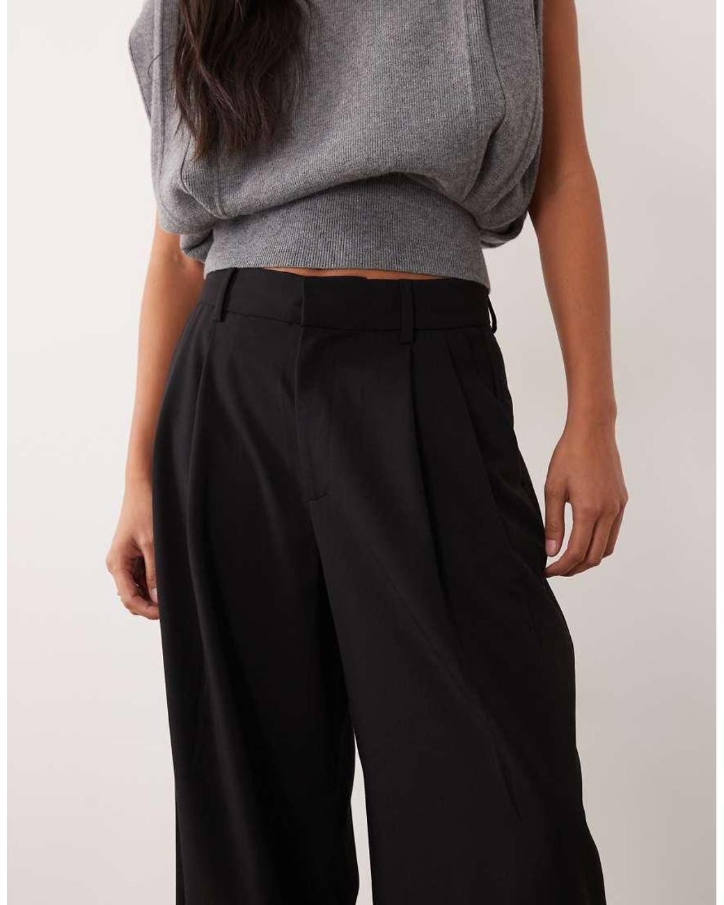 Only Petite Black Wide Leg Pleated Tailored Trousers