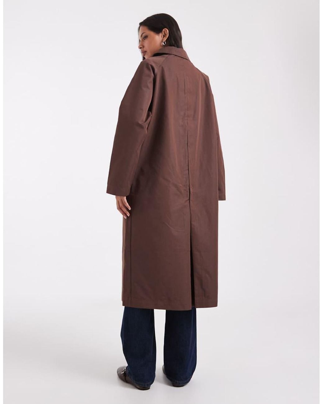 ASOS Brown Sheen Longline Trench Car Coat With Contrast Liner