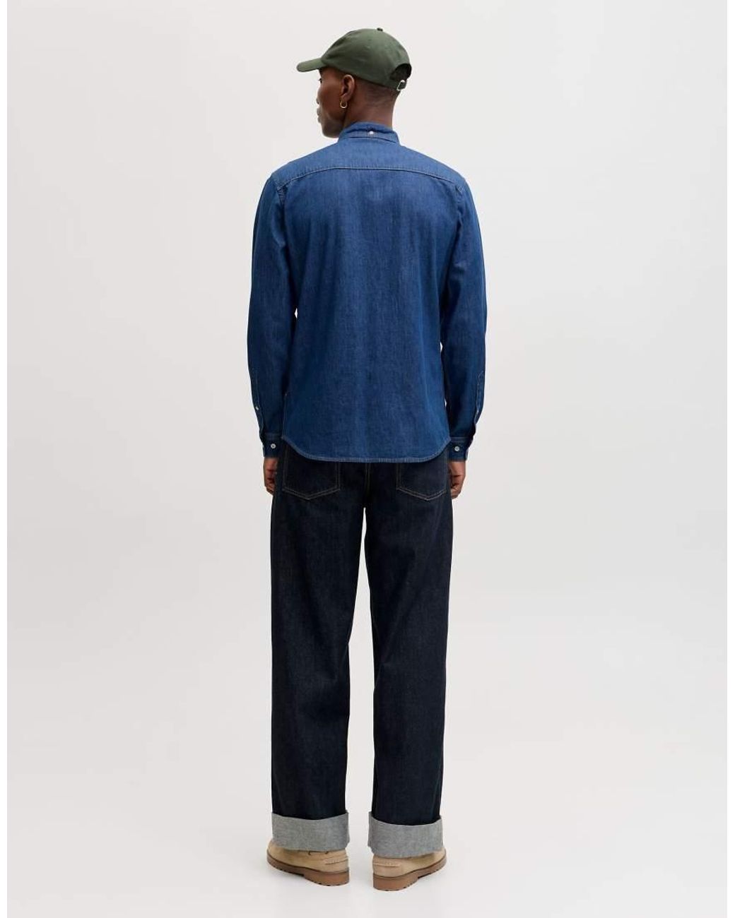 Jack & Jones Blue Brook Denim Button-down Collar Long Sleeve Shirt for men