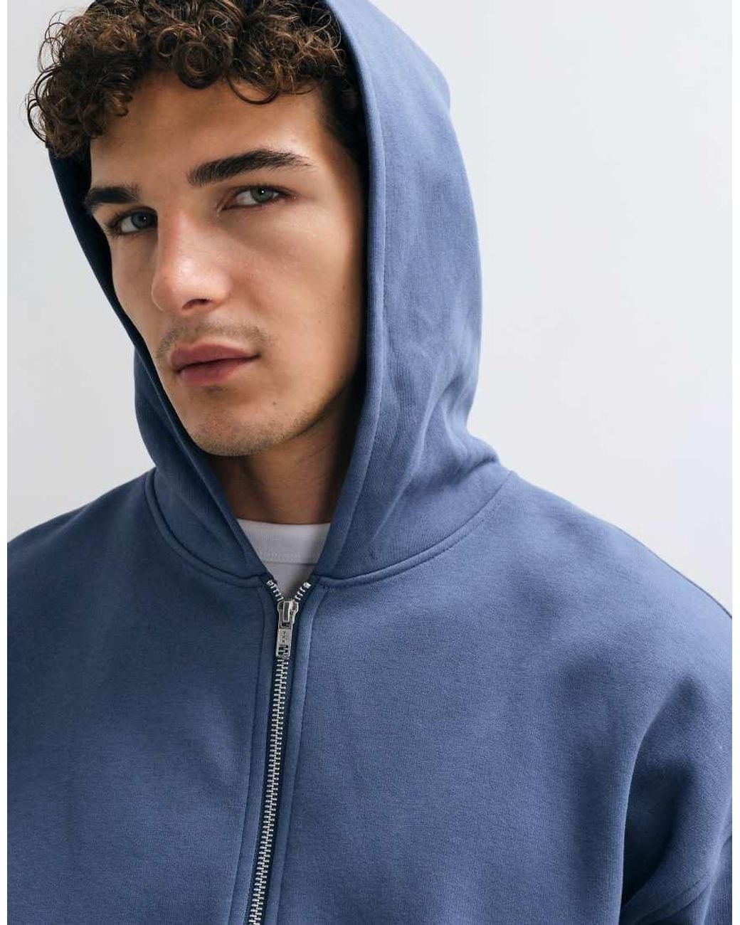 ASOS Blue Essentials Oversized Zip Through Hoodie for men