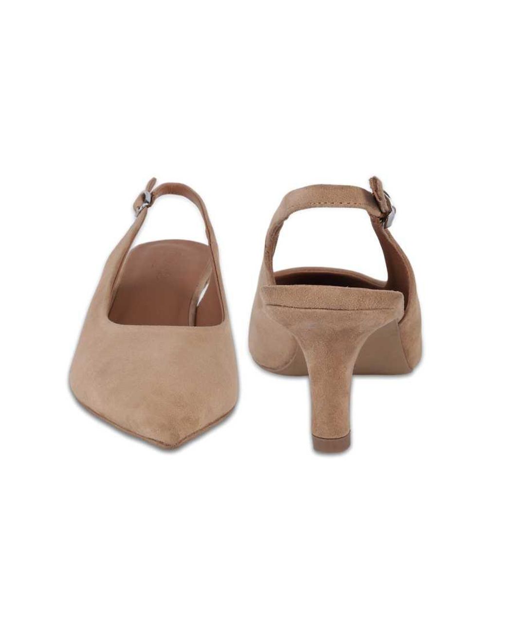 OFF THE HOOK White Kylie Suede Pointed Toe Slingback Flare Heel Pumps