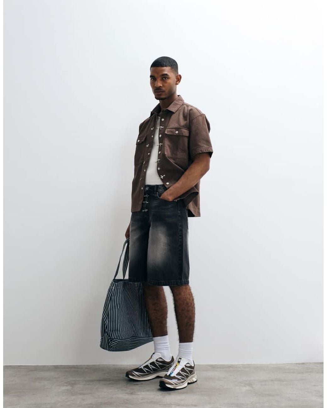Liquor N Poker Black Fireman Buckle Denim Jorts for men