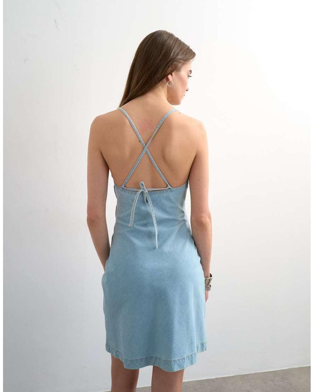 TOPSHOP Blue Denim Cami Swing Mini Dress