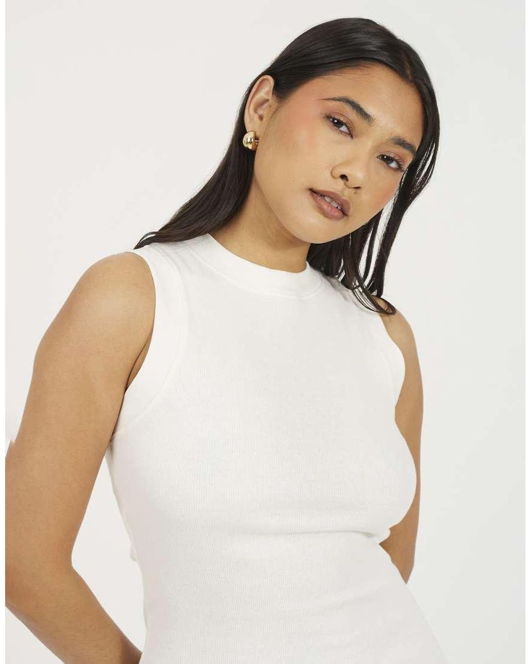 Brave Soul White Ribbed Jersey Sleeveless Bodycon Mini Dress