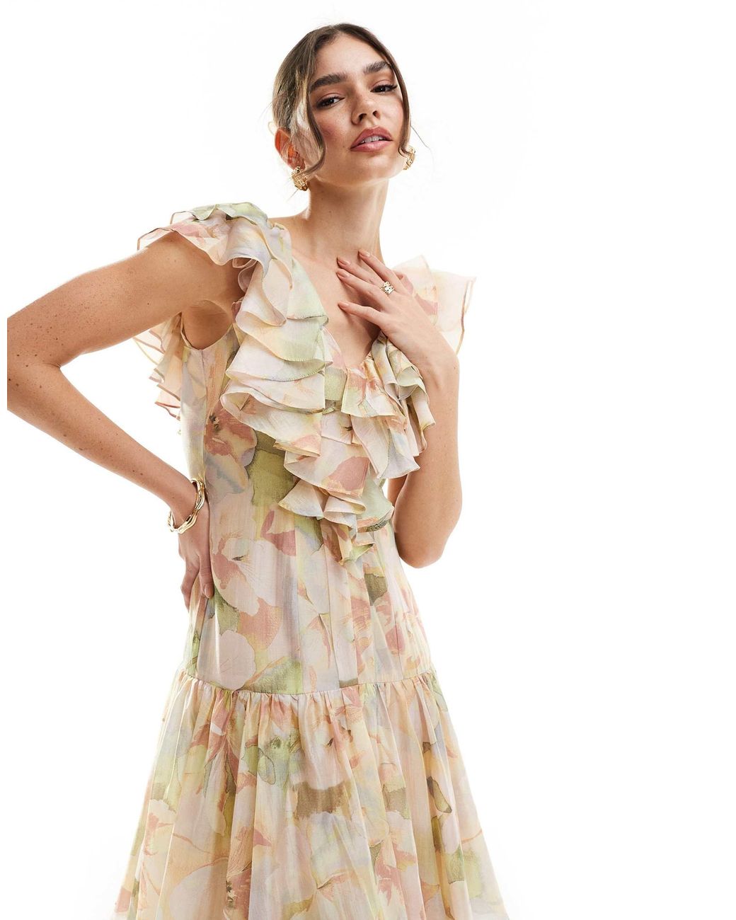 & Other Stories Tiered Maxi Dress With Ruffle Detail in White | Lyst