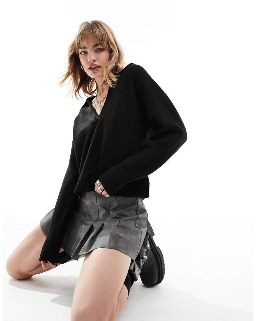 Long sleeve collared sweater hotsell