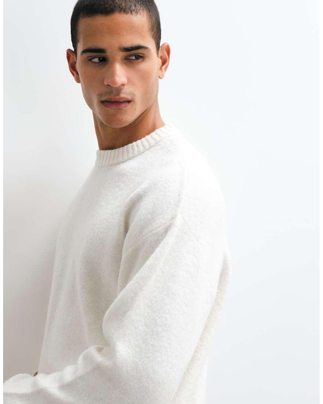 Jack & Jones White Oversized Fluffy Jumper for men
