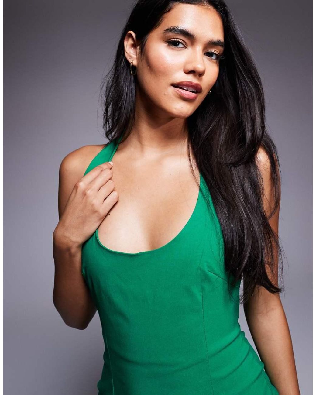 Vesper Green Bengaline Halterneck Scoop Mini Dress