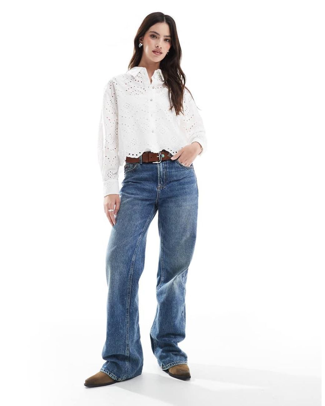 Camicia Corta Bianca Traforata di ONLY in White