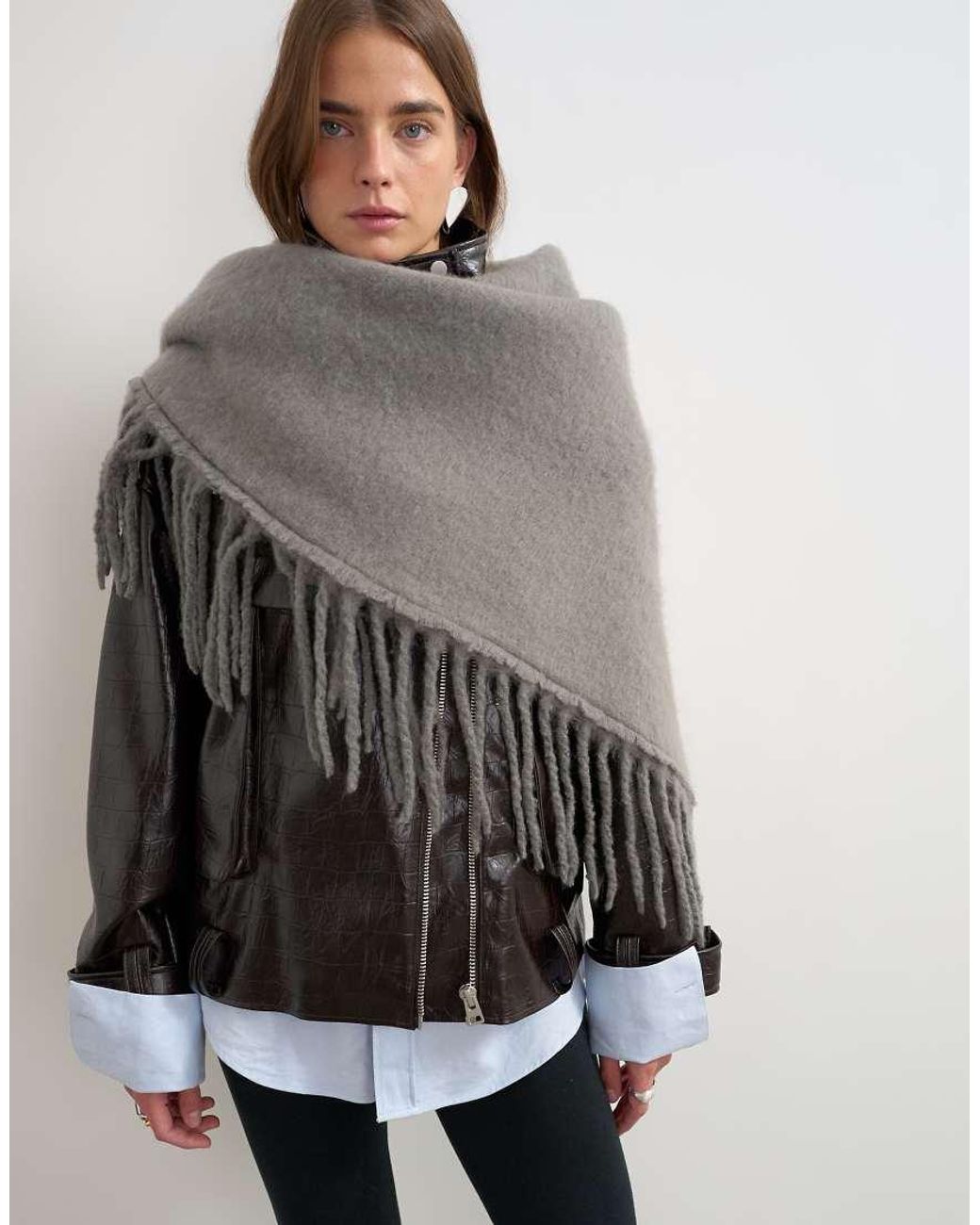 TOPSHOP Gray Susan Fringe Scarf