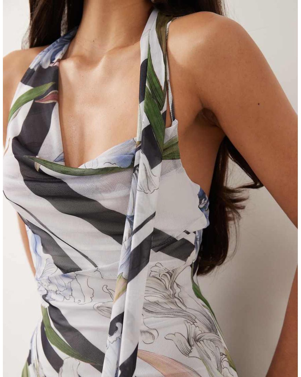ASOS Natural Cowl Neck Mini Dress With Scarf Detail And Godets