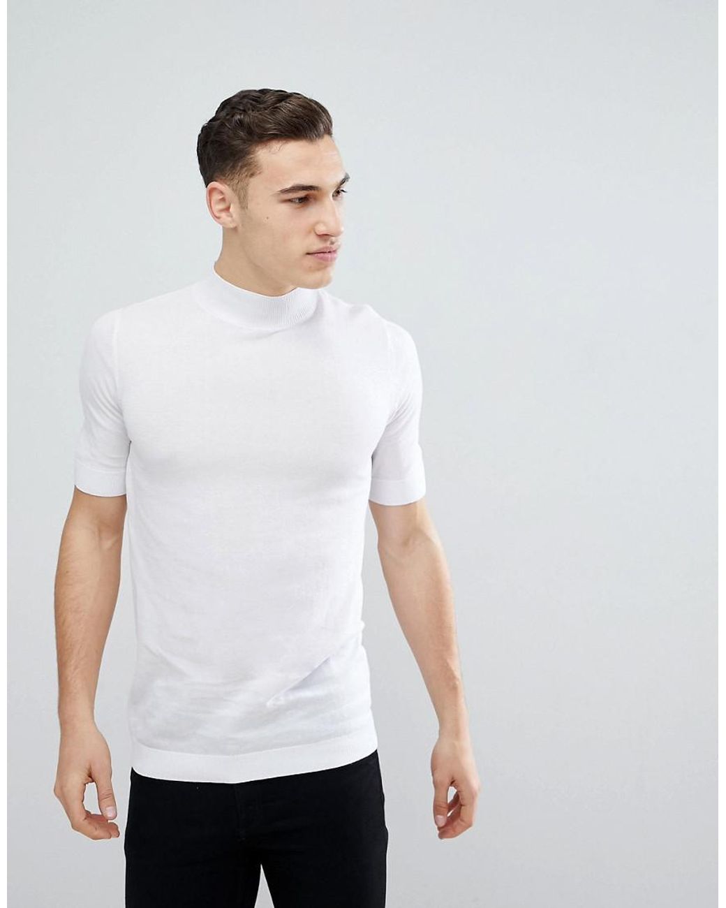 T-shirt col roulé moulant en maille ASOS pour homme en coloris Blanc | Lyst